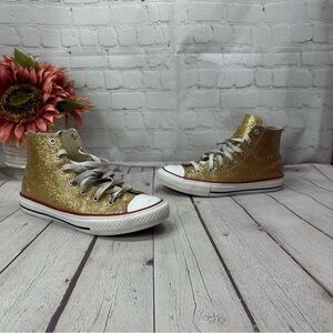 gold glitter converse chuck taylor all star high top sneakers sz kids 5